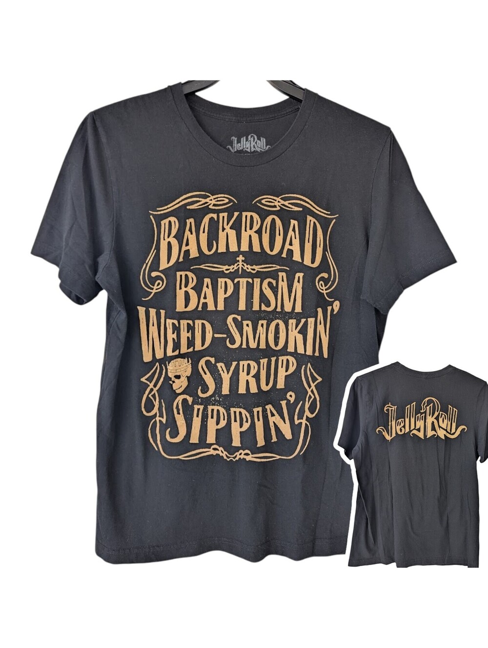 Jelly Roll Backroad Baptism Weed Smokin T-Shirt Large Black Country Band 21x28.5